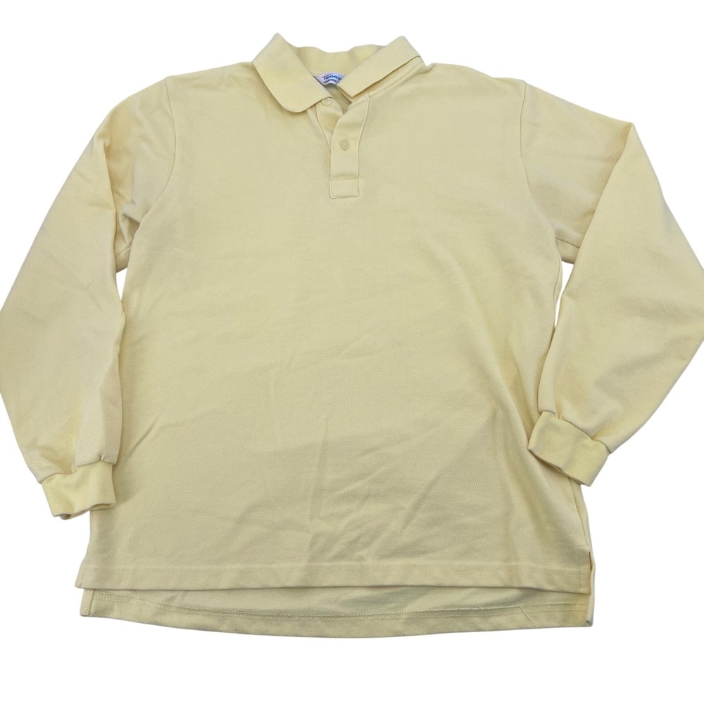 Tworoy Mens Long Sleeve Polo Shirt XL Yellow Pique Knit Cotton Blend Korea 4363